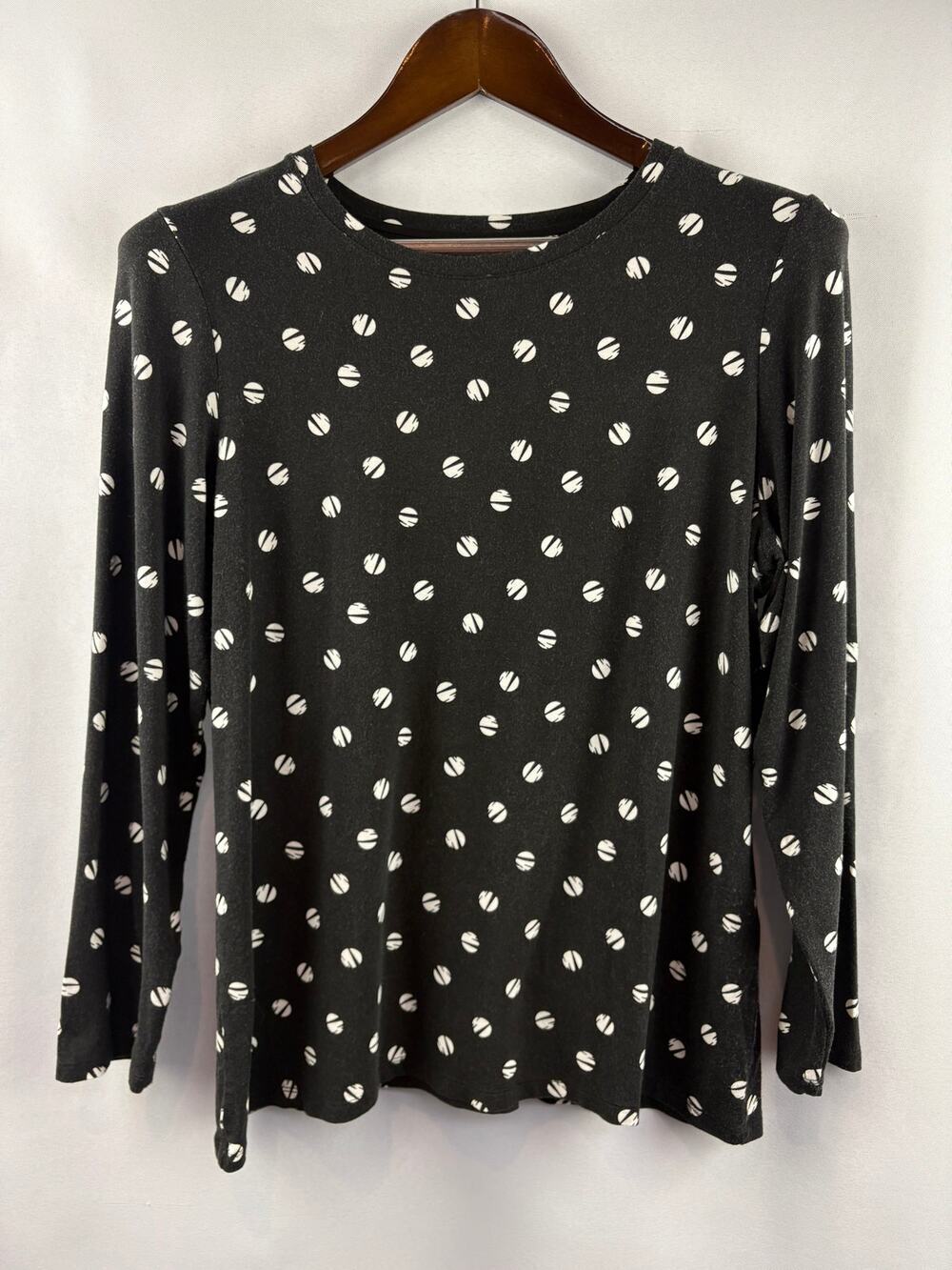 Women’s Chico’s Large Black w/ White Polka Dot Blouse